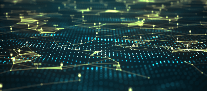 Digital network representing secure API connections for podcast payment processing software.
